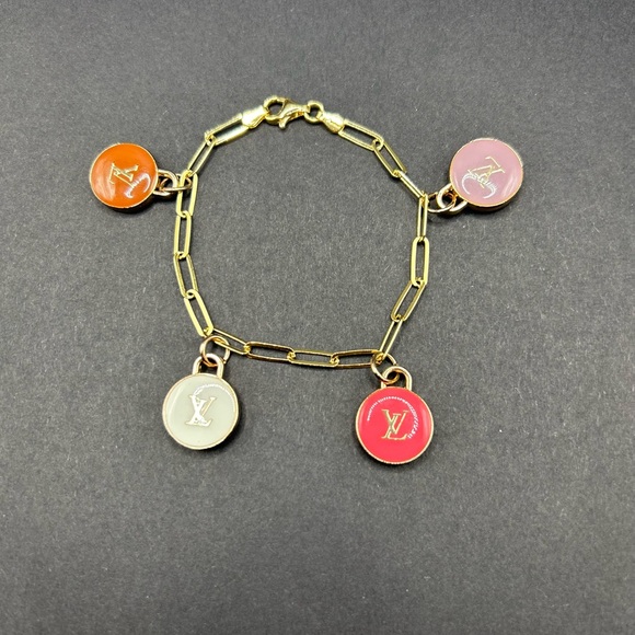 Upcycled  bracelet with 4 LV zipper pull charms on 925 sterling silver bracelet - Picture 5 of 5